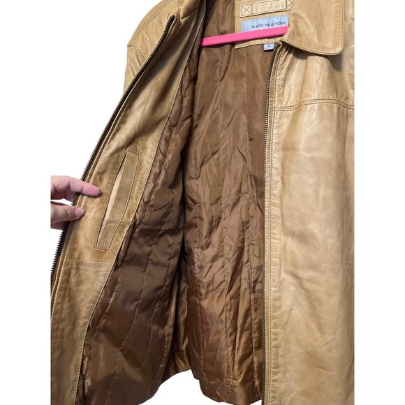 Marc New York Andrew Marc XL Tan Zip-Up Leather Jacket With Polyester Lining - Picture 6 of 7